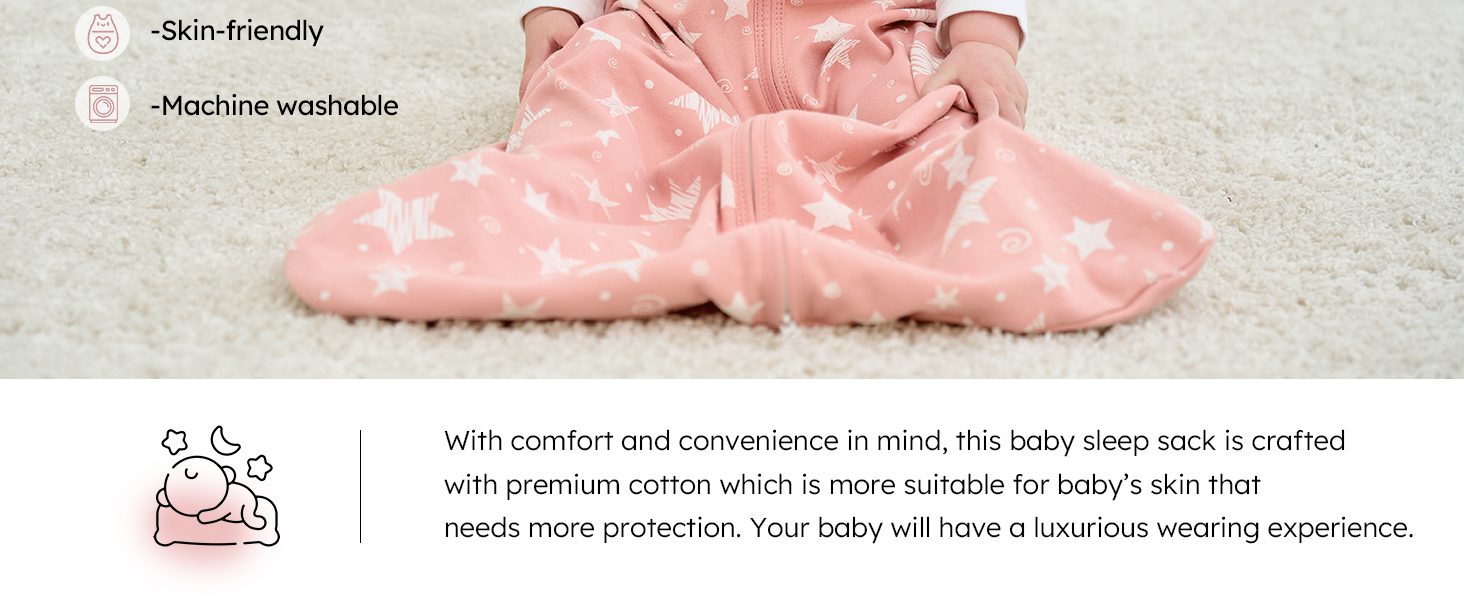 sleep sack with zipper 100% cotton wearable blanket for girl baby sleep sack